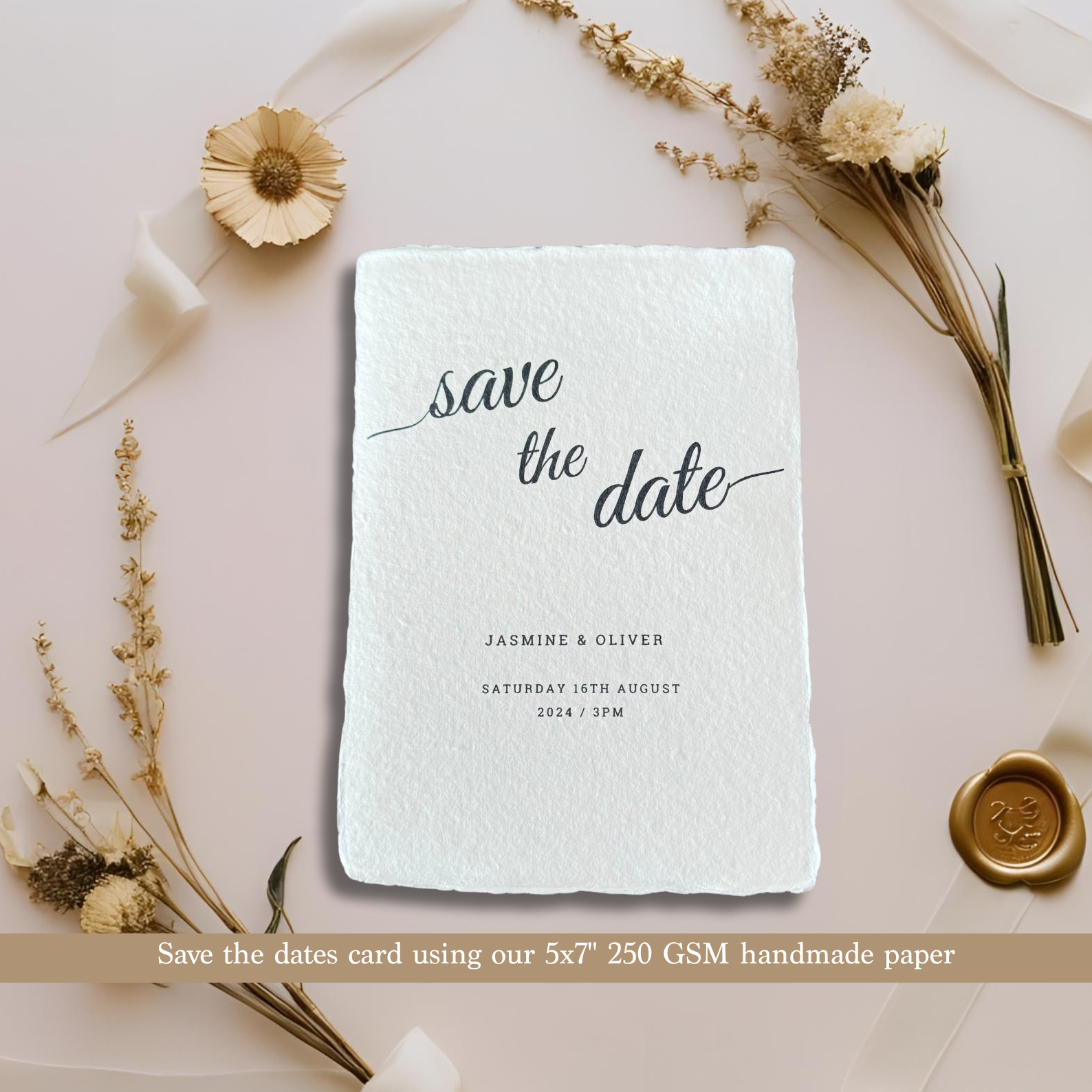 Save the dates wedding card on 250 gsm handmade paper in 5x7 inches