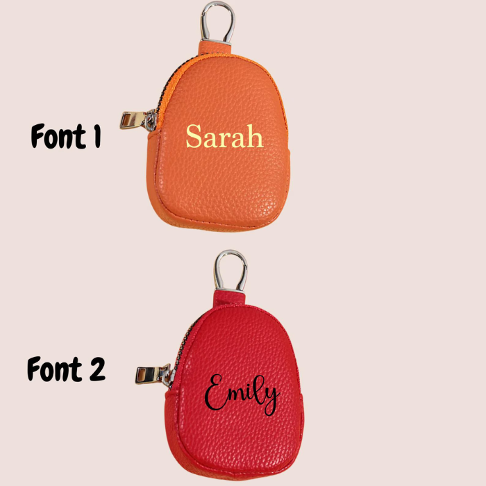 Soft leather coin purse available for personalisation in font 1 and font 2