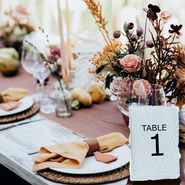Table number cards placed on a wedding table