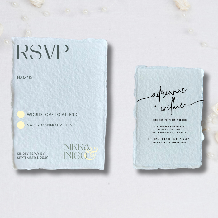 Wedding Invitations RSVP on a plain background available in 2 sizes.