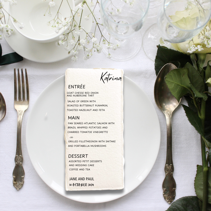  Wedding Menu Cards displayed beautifully on a wedding table