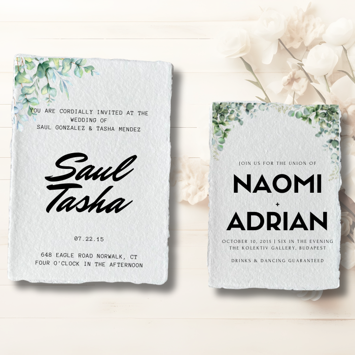 Wedding invitations diy in 250 GSM white handmade paper in size 5x7 inches & A5