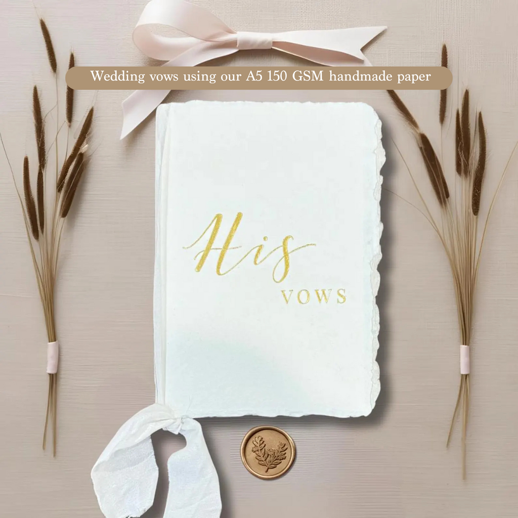 Elegant vow cards printed on 150 gsm handmade paper