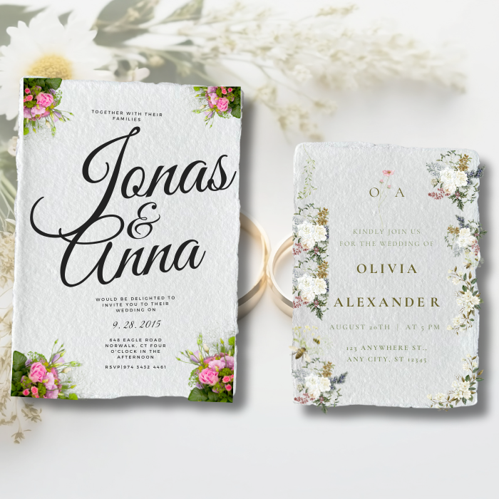 diy wedding stationery available in white 250 gsm in sizes A5 & 5x7 inches.