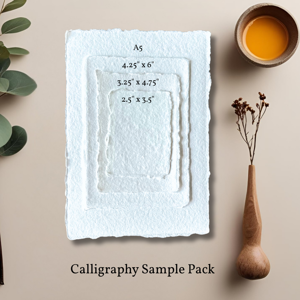 Textured A5 calligraphy practice sheet in light blue with size guides