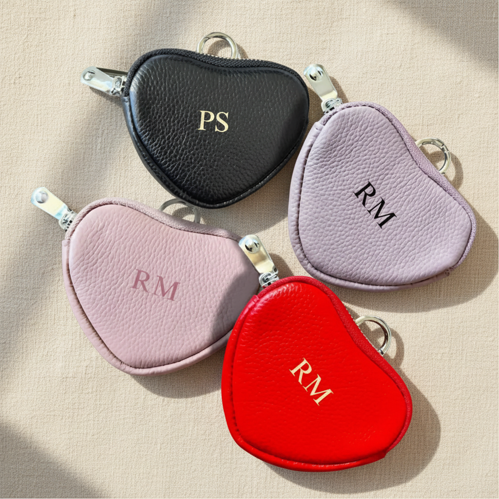 Heart Coin Pouches Linen Background