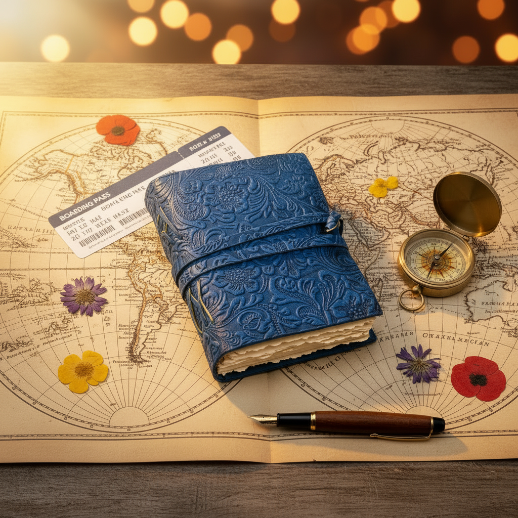 Harper Artist sketchbook: blue embossed cover with ribbon tie, closed