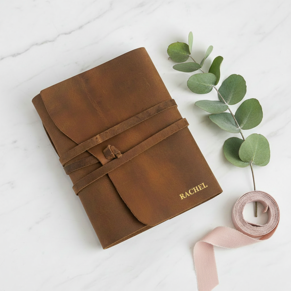Mia Leather Journal - Gold Embossed - Marble