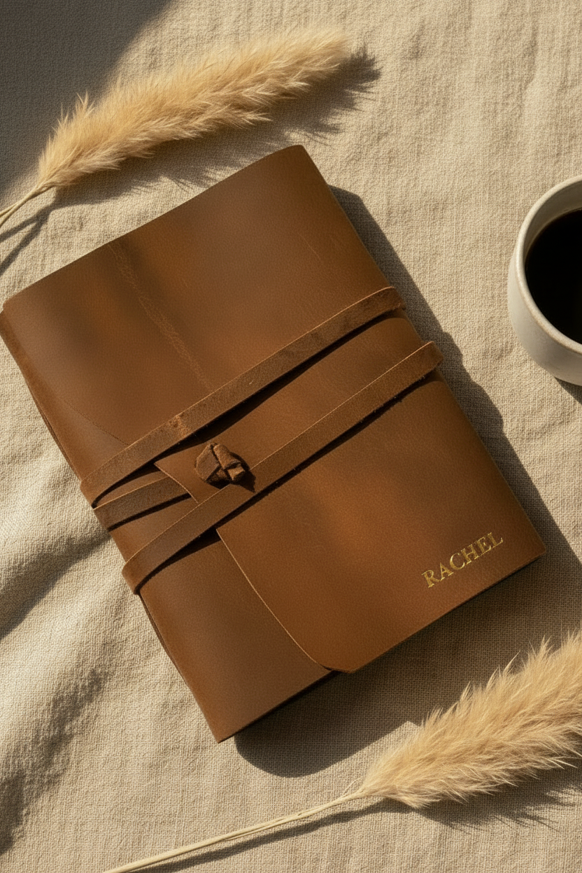 Mia Leather Journal - Linen & Pampas Portrait