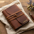Personalised leather journal Australia with clasp strap and gold hot-stamped name  SARAH— handmade leather journal gift for her