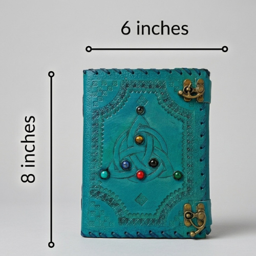 Teal handmade journal, 6 x 8 inches, embossed Celtic cat face cover