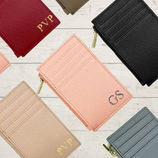 Leather card wallet in different colours with personalisation