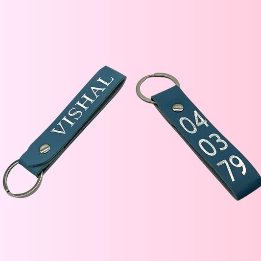 Esme Personalised Keyring ib blue with personalisation in silver  foil 