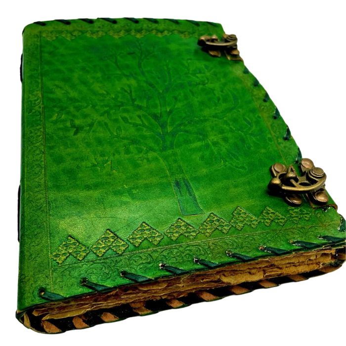 Milo tree of life leather journal with 2 brass lock and tree of life embossed design on cover