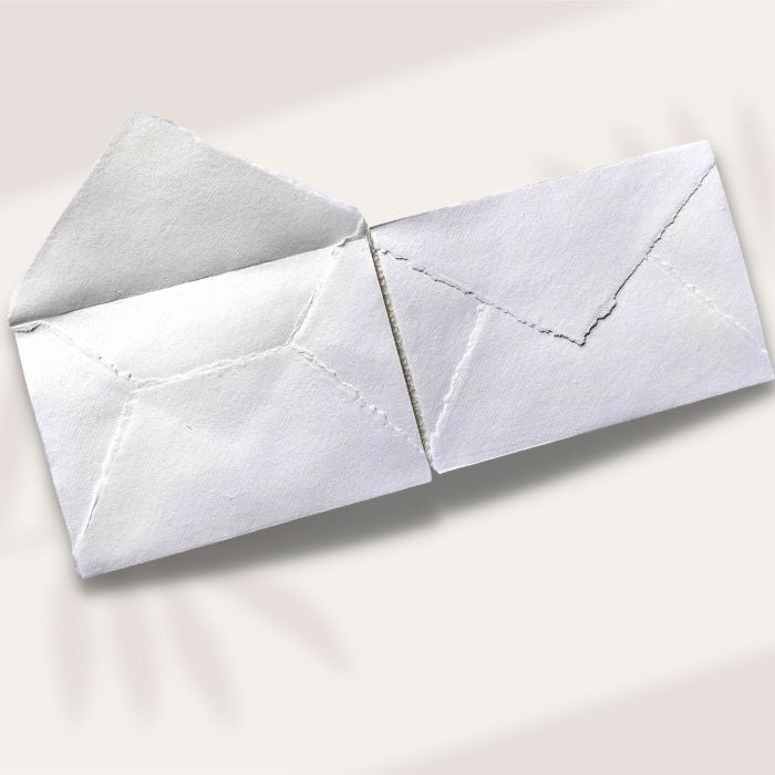 Handmade C5 envelopes, pair in light white with centered flap seam stitching