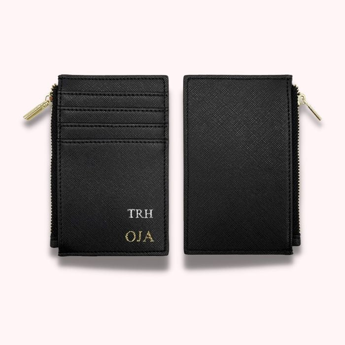 Front and back of black Leather card wallet 