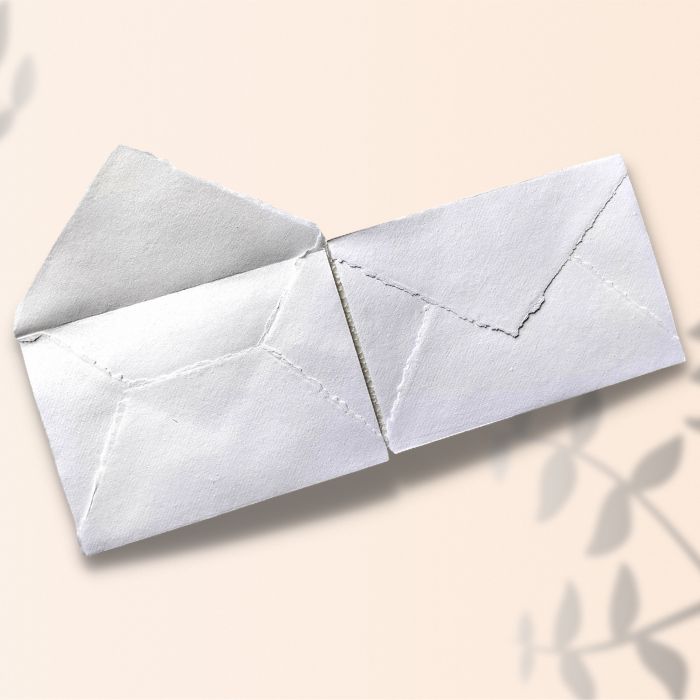 Handmade C5 envelopes, white pair with stitched diagonal flap detail