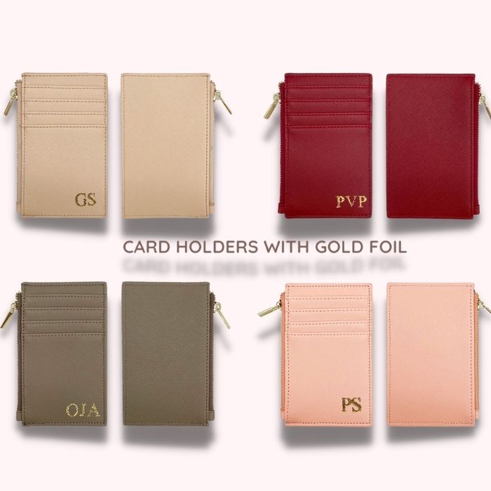 4 Leather card wallet with gold personalisation 